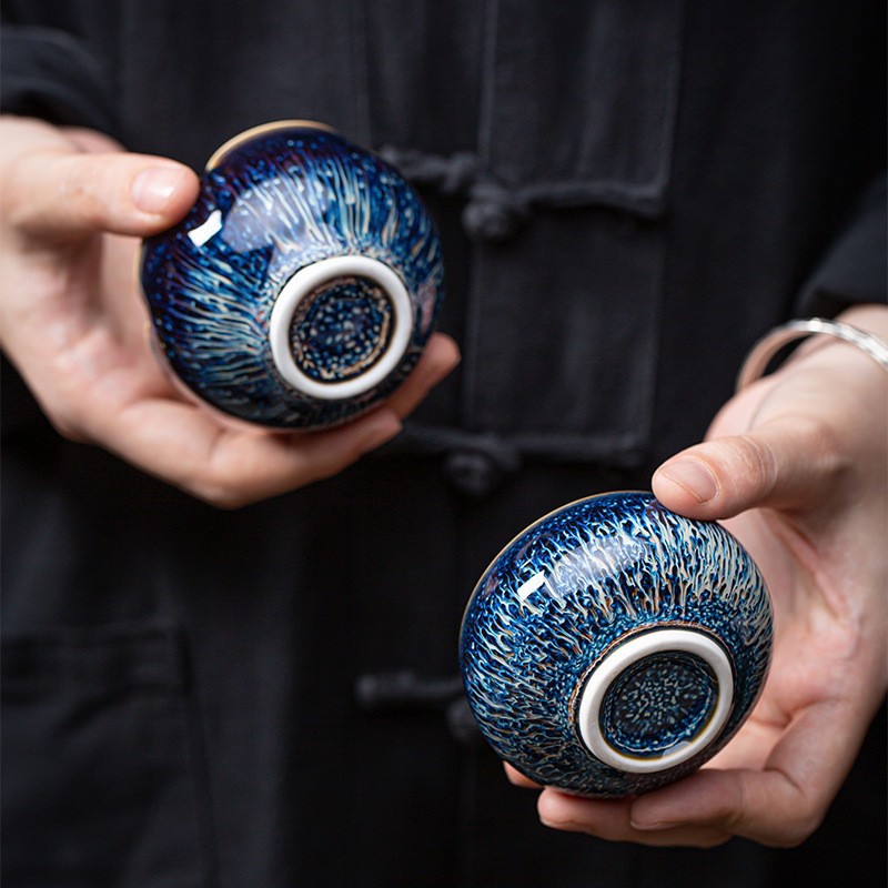 Cốc trà sứ Jingdezhen Tianmu tráng men Jianzhan cốc trà gốm sứ cốc đơn bộ trà Kung Fu cốc chủ sở hữu cánh hoa gia dụng