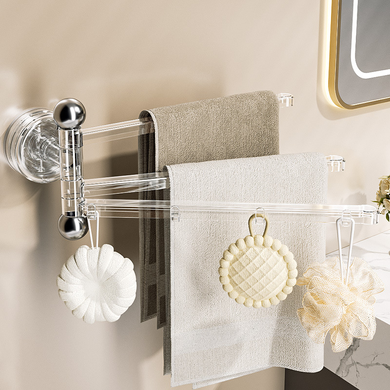 Giá treo khăn cốc hút góc phòng tắm không đục lỗ xoay nhiều thanh đựng khăn tắm giá treo khăn tắm