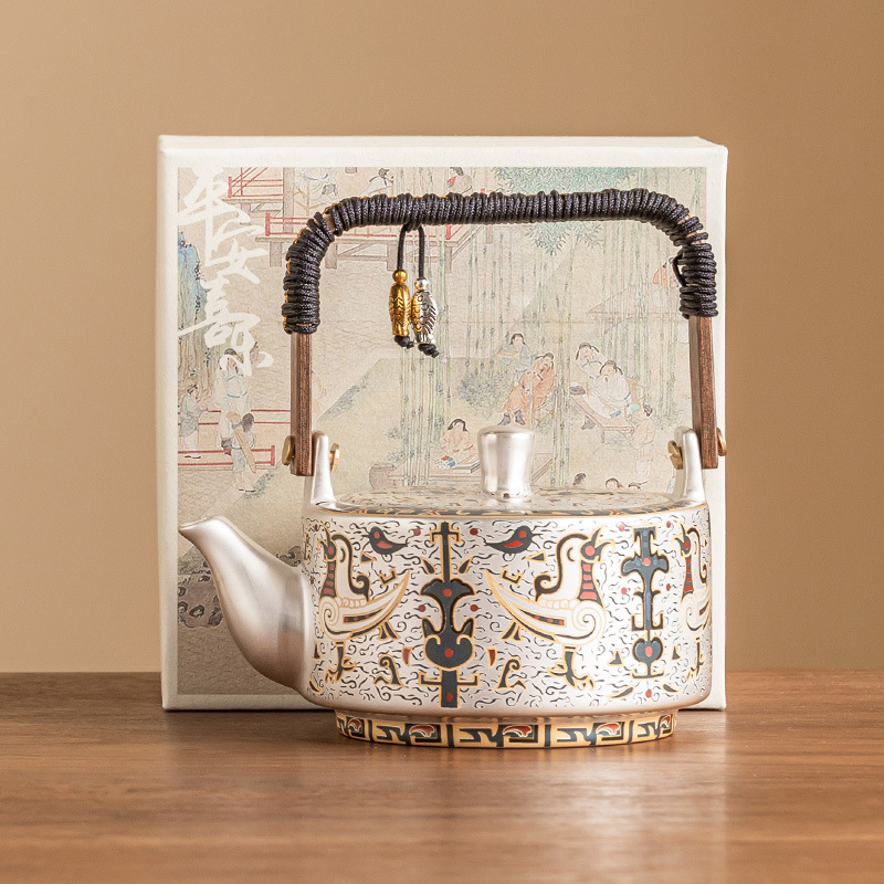 Ấm trà mạ bạc 999 ấm trà gia dụng hình chim phượng hoàng