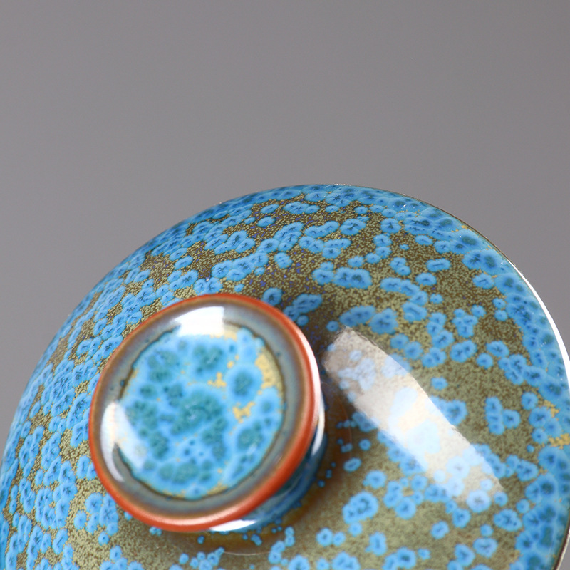 Bát có nắp sứ Jun biến lò nung nổi ngọc xanh lam dụng cụ pha trà gốm sứ tam tài bát trà cao cấp làm bằng tay bát có nắp cỡ lớn bán buôn