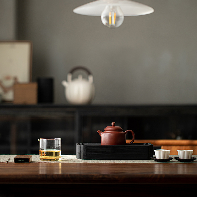 Bàn trà nhỏ nướng than bằng gỗ sáp trắng sang trọng, bàn pha trà khô bằng gỗ rắn, Khay trà, đồ nội thất phong cách Nhật Bản, bộ trà