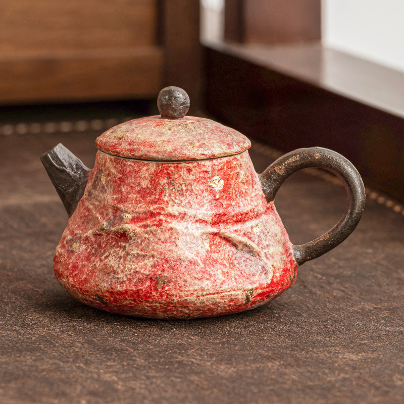 Ấm trà nhỏ bằng gốm sơn mỏ tinh xảo, ấm móng cột bằng vàng, dụng cụ pha trà kungfu cổ điển gia dụng, dụng cụ pha trà