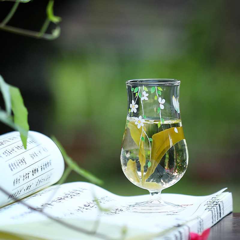 Ly trà thủy tinh borosilicat cao cấp Lễ hội Hoa, ly nếm trà xanh, bộ trà kung fu nhỏ tươi, ly nếm trà kiểu chén