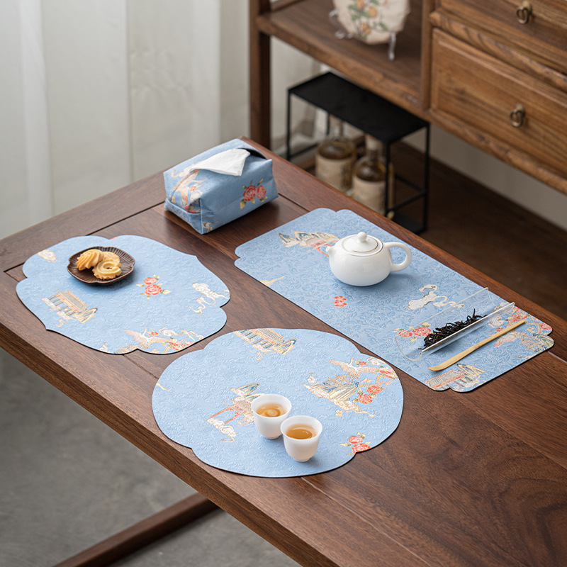Thảm pha trà khô phong cảnh thổ cẩm thảm trải bàn chống thấm nước bằng vải cotton và vải lanh lót cốc trà dày dặn thảm trải bàn trà khô đồ bàn trà phụ kiện trà đạo