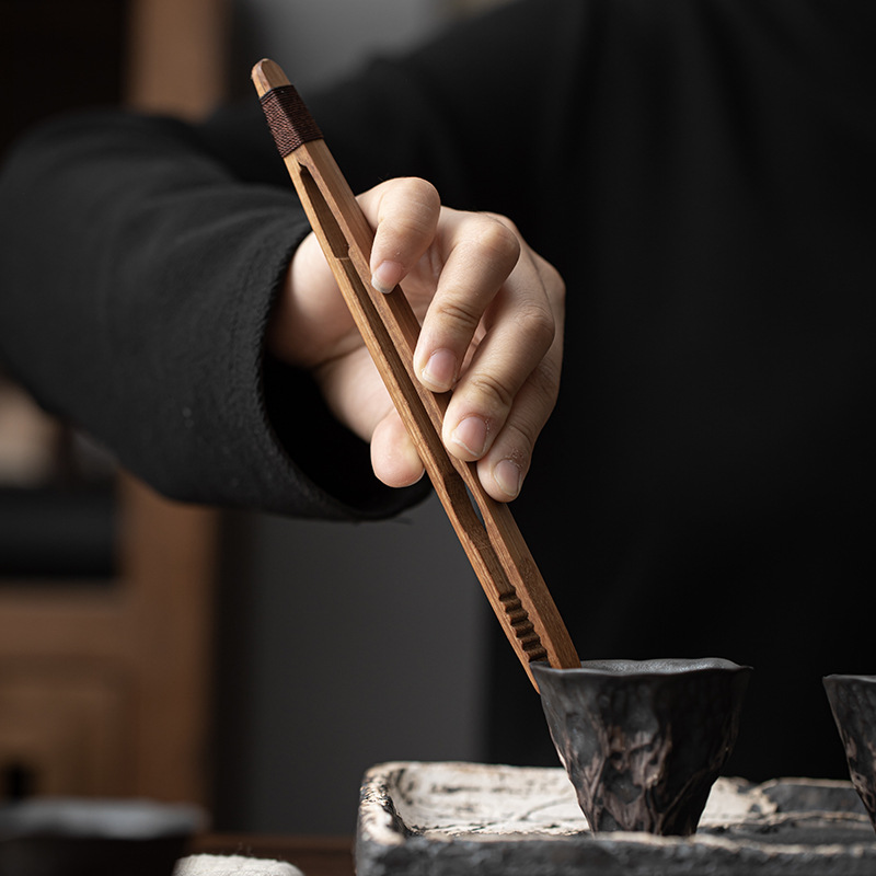 Bộ trà gia dụng Bộ hai chiếc khăn trà kẹp trà kết hợp khăn trà cotton lanh thấm nước dày kẹp trà tre phụ kiện trà đạo