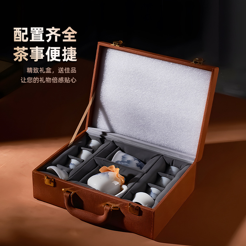Guo Zhibao Ice Jade Sứ Kung Fu Bộ Trà Nhà Hoàn Chỉnh Ấm Trà Hộp Quà Tặng Cao Cấp Cho Quà Tặng Văn Phòng