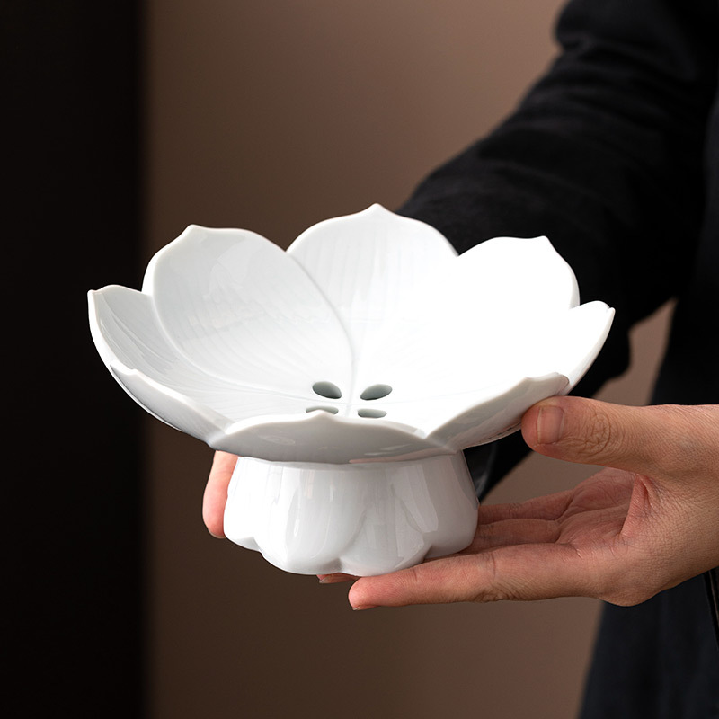 Đĩa chân cao hoa sen có thể thoát nước Đĩa giải khát bằng gốm Sứ gia dụng Phật giáo kiểu Trung Quốc Đĩa trái cây tráng miệng chân cao kiểu Nhật