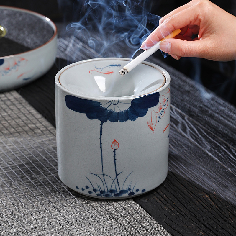 Thùng rửa trà, thùng đựng bã trà, chậu rửa bằng sứ, thùng đựng bã trà, thùng đựng trà vẽ tay, gạt tàn nước thải, bể nước