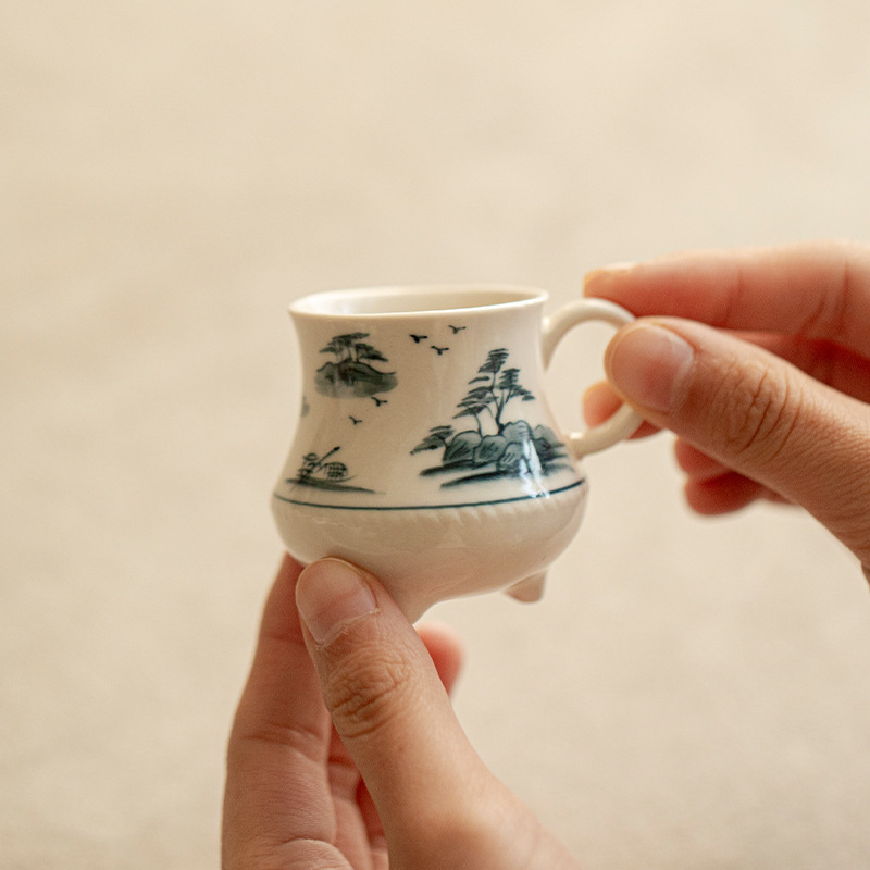 Tách trà vẽ tay, cỏ và gỗ màu xám men lót phong cảnh, bộ trà Kung Fu cao cấp gia dụng, tách trà gốm sứ