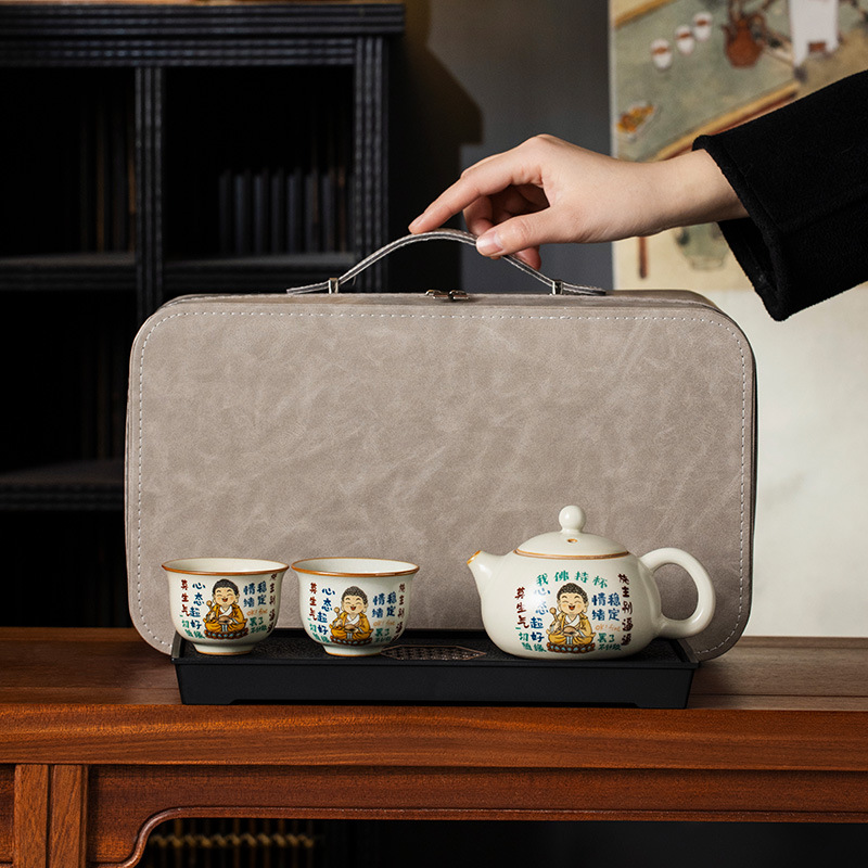 Ruyao My Buddha cầm một tách, bộ ấm trà Kung Fu, bộ đồ nhỏ, trạm văn phòng, uống trà, một bình và hai cốc