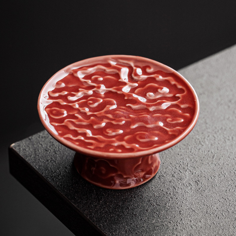 Thiên Thanh phù điêu Công Vân chân cao Nắp ấm trà giá đỡ dụng cụ trà Kung Fu gốm sứ gia dụng giá đỡ nắp cốc