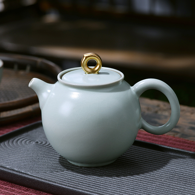 Bộ ấm trà Kung Fu Jingdezhen Ru Kiln mở rộng cao cấp Trung Quốc gốm sứ gia dụng văn phòng nắp bát bao bì hộp quà