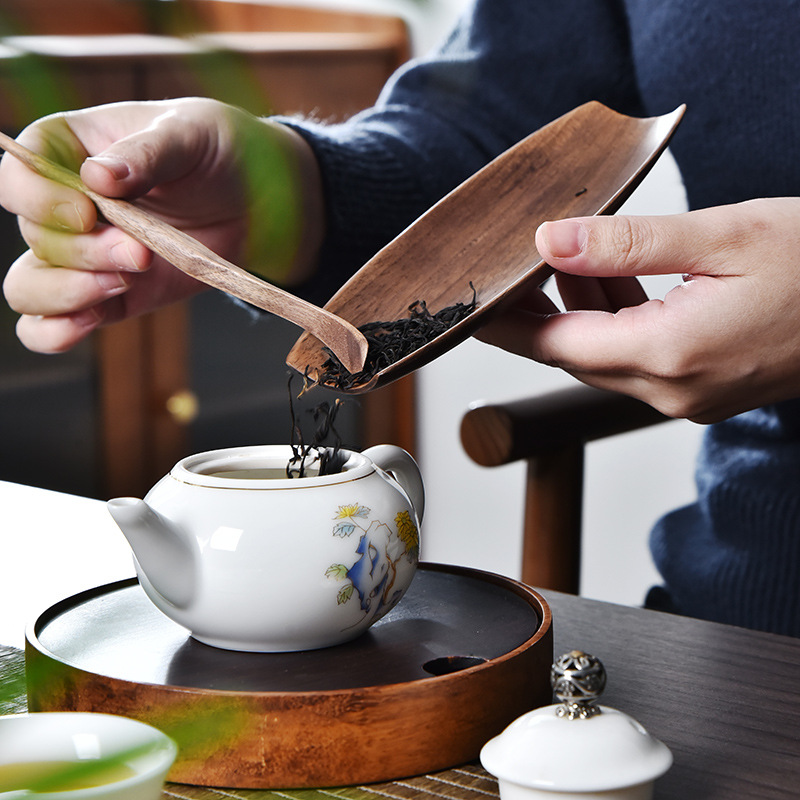 Bộ trà hai mảnh gỗ Đàn hương đen thìa trà xẻng Gỗ Óc Chó Đen gỗ rắn đánh giá cao Trà Hoa Sen sáu quý ông Bộ trà phụ kiện trà đạo