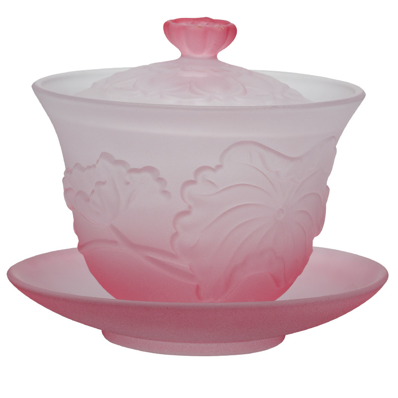 Bát tam tài hoa sen Gradient Bát trà gia dụng cao cấp thủy tinh có nắp cho nữ Bộ trà Kung Fu giá trị cao bát pha trà