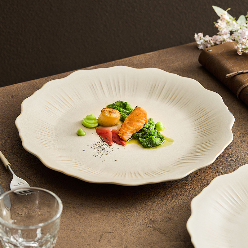 Đĩa ren màu be trở thành lò nung Đức Hoa, đĩa đựng đồ ăn bằng gốm cao cấp gia dụng, đĩa canh sâu, đĩa nông, đĩa phẳng cỡ lớn