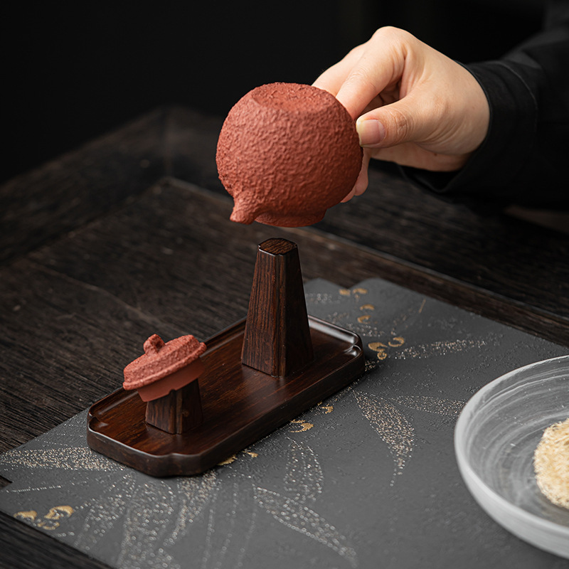 Giá để ấm gỗ mun, nắp gỗ nguyên khối, nắp ấm từ, giá ấm trà, phụ kiện ấm trà tử sa, đồ trang trí phụ kiện trà đạo