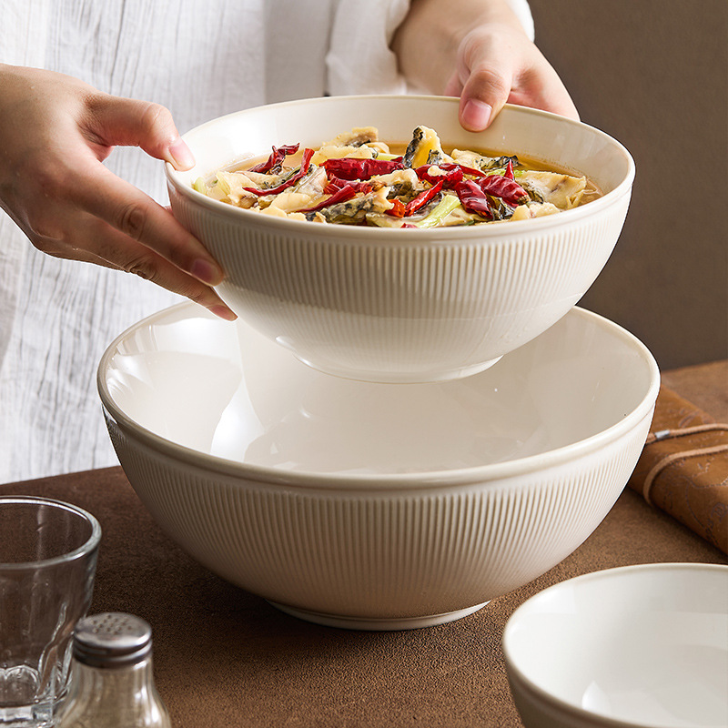 Bát súp gốm sứ đơn giản, bát mì, bát cơm, bát salad kiểu mới 2025, màu be, đựng cá cải muối luộc, cỡ lớn