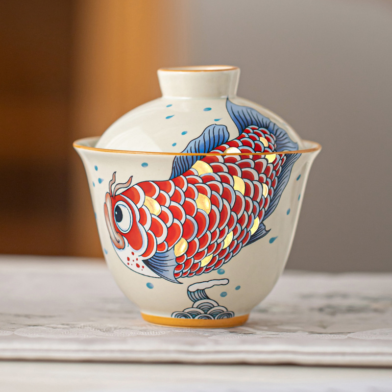 Bát có nắp Yuanbao màu xám thực vật Cốc trà Kim Ngọc Mantang Bát pha trà gốm sứ có nắp hai gia dụng cao cấp chống bỏng