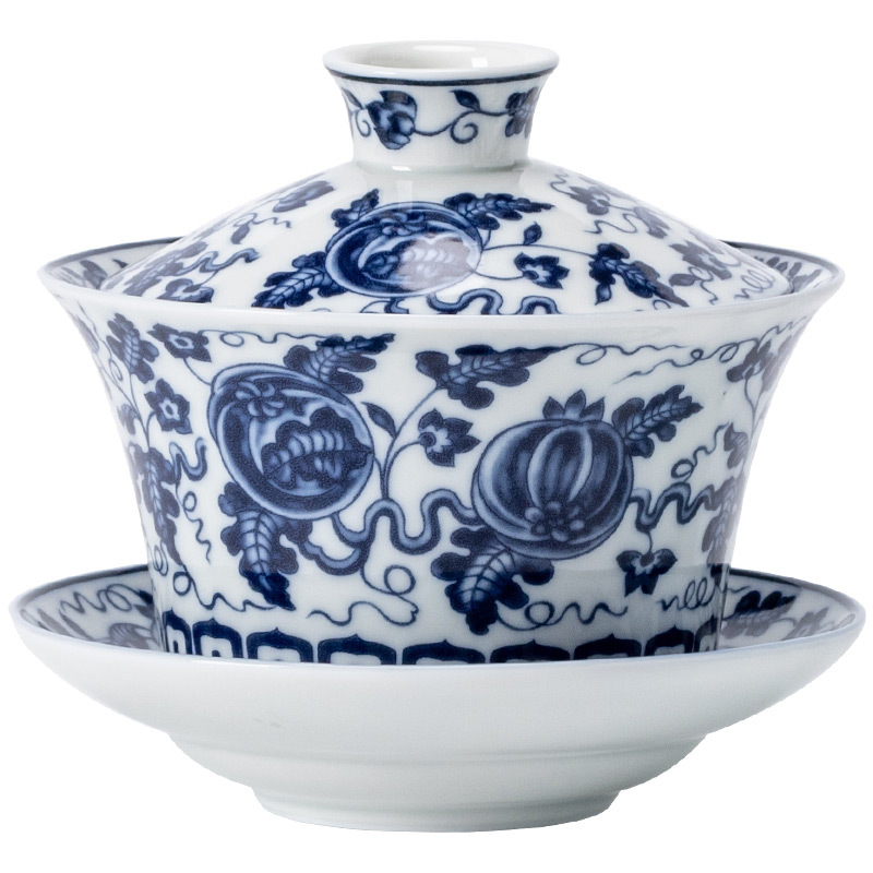 Bát có nắp gốm trắng xanh Bộ trà Kung Fu màu xanh lá cây bóng lớn đơn bát pha trà cổ điển cốc trà tôn trọng bát ba tài chống bỏng