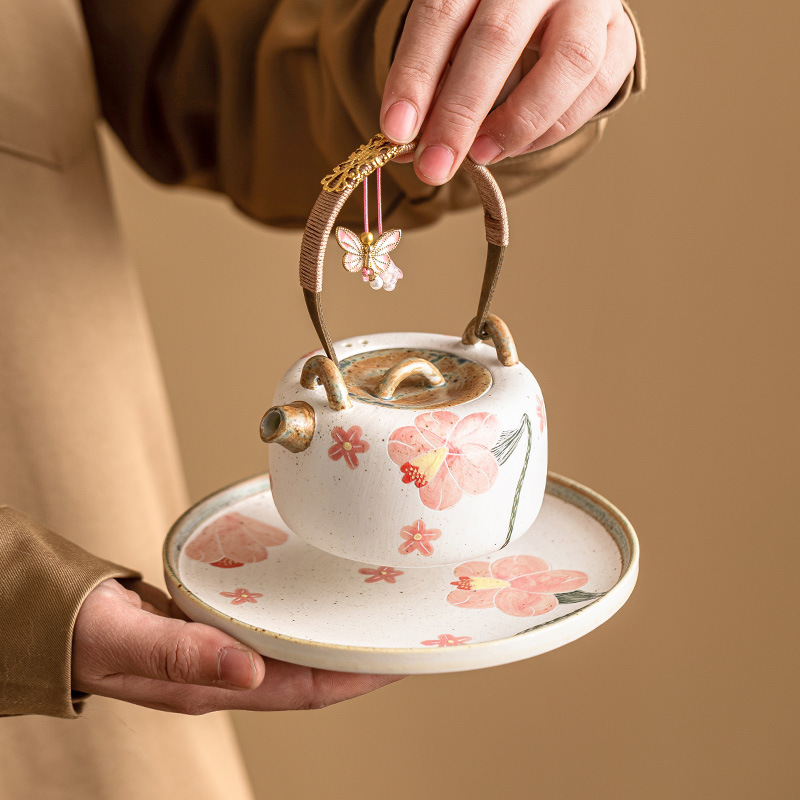 Ấm trà cao cấp màu xám thực vật, ấm cầm xà nâng hoa chuông, ấm đơn lọc chống bỏng, ấm đựng ấm