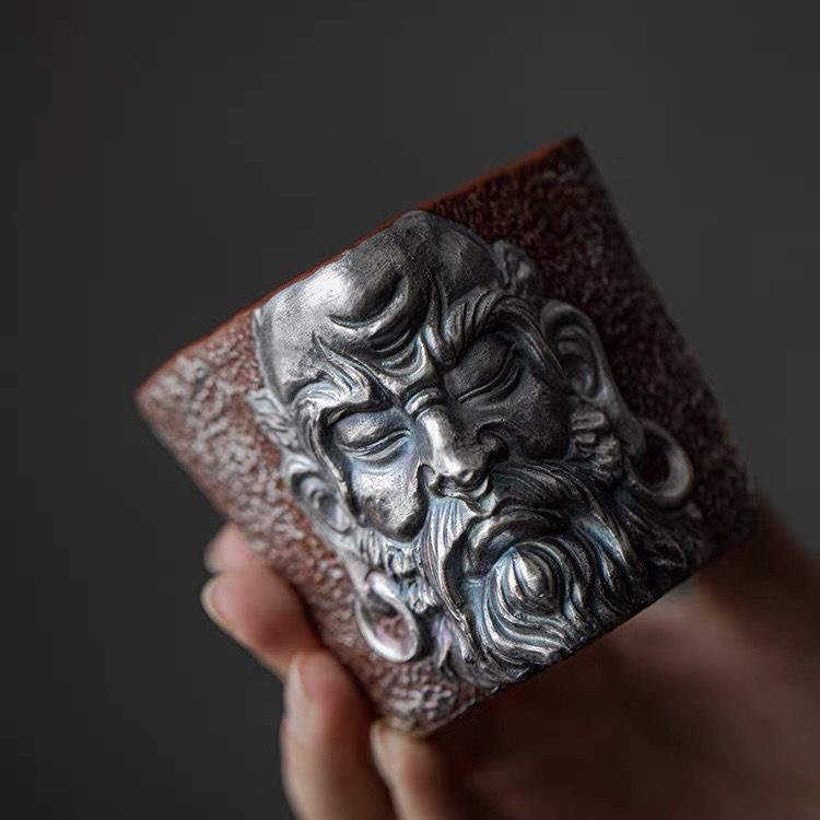 Tách trà men gốm tím vẽ tranh bạc, tách trà hình vuông khoáng sản thô, tách trà thủ công nổi, bát trà Kung Fu cổ điển mạ vàng bạc