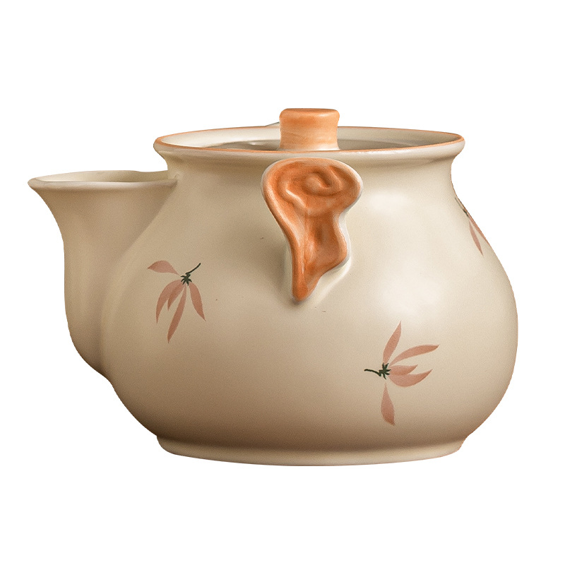 Ấm cầm tay mây lành tráng men màu vàng gạo ấm pha trà gia dụng không nóng dụng cụ pha trà Kung Fu Trung Quốc ấm trà lọc gốm sứ ấm đơn