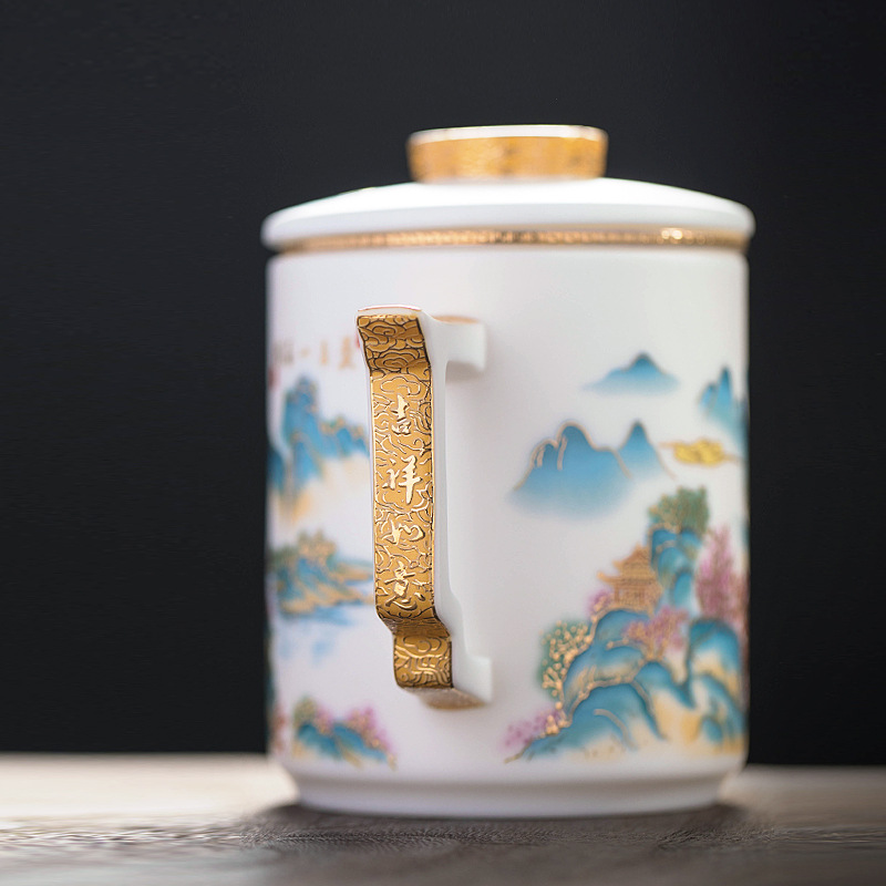 Bộ trà du lịch Bộ đồ sứ ngọc bích loại băng cốc trà cầm tay ngoài trời cốc pha trà gốm sứ nhanh một ấm hai cốc quà tặng