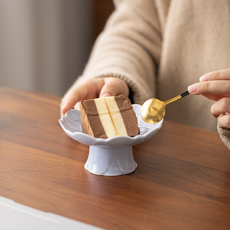 Đĩa hoa quả Trăm hoa, đĩa giải khát gốm sứ chân cao kiểu Trung Quốc, Bàn cà phê, Đĩa trái cây ăn nhẹ phòng khách, đĩa bánh ngọt khách sạn, đĩa Hạt