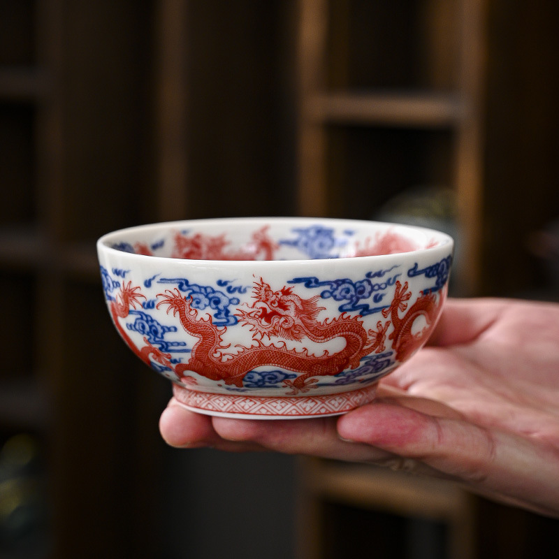 Cốc trà Jingdezhen men màu rồng phượng chủ cốc đơn cốc cưới cốc trà bộ bát trà cá nhân bán buôn