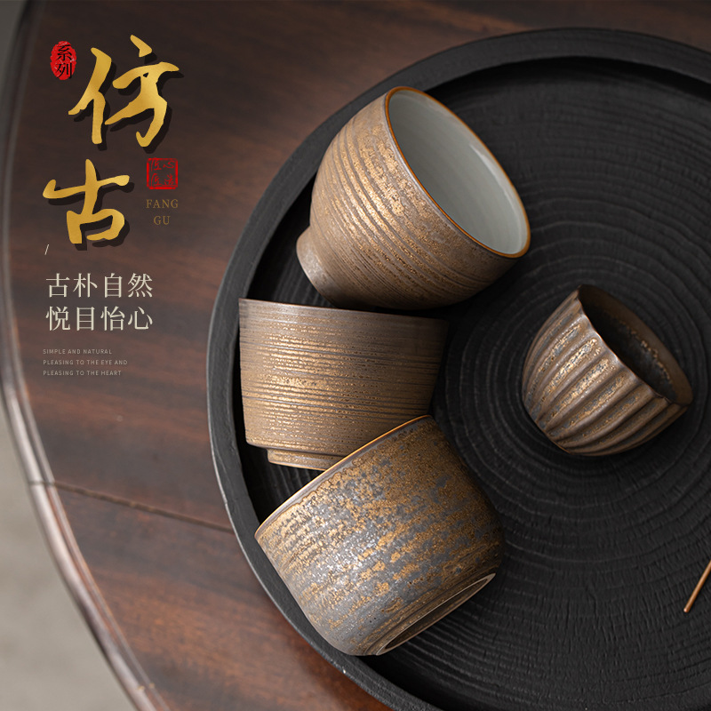 Cốc trà tráng men sắt mạ vàng cổ kiểu Nhật, cốc chủ nhân, Bộ trà Kung Fu gốm sứ cỡ lớn, cốc trà cá nhân
