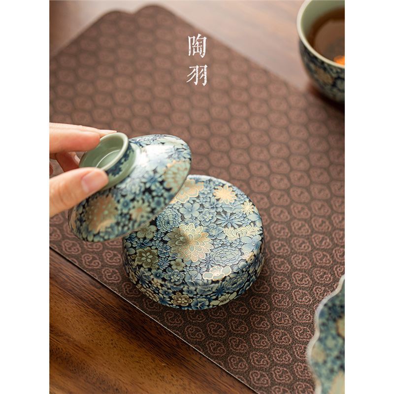 Cốc lò Ru cổ điển hoa đá trống nắp nắp ấm phụ kiện bộ trà kungfu nắp ấm tử sa nắp ấm đế cốc khay trà