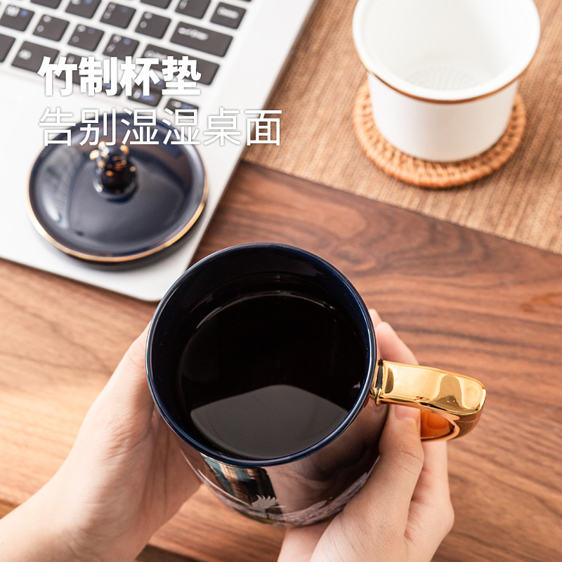 Cốc văn phòng gốm sứ Guochao tách trà tách trà có nắp lọc pha trà cốc nước phong cách cung điện tùy chỉnh Quà Tặng