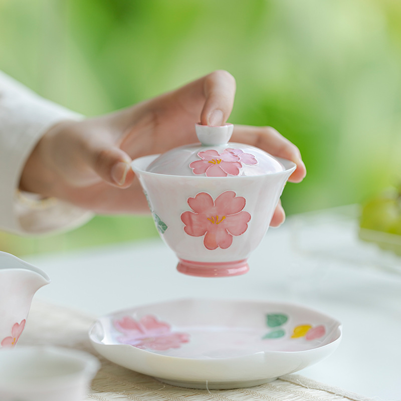 Cốc pha trà bát nắp vẽ tay Arita kiểu mới dụng cụ pha trà gia dụng gốm sứ đơn dụng cụ pha trà Kung Fu Nhật Bản bát trà gia dụng