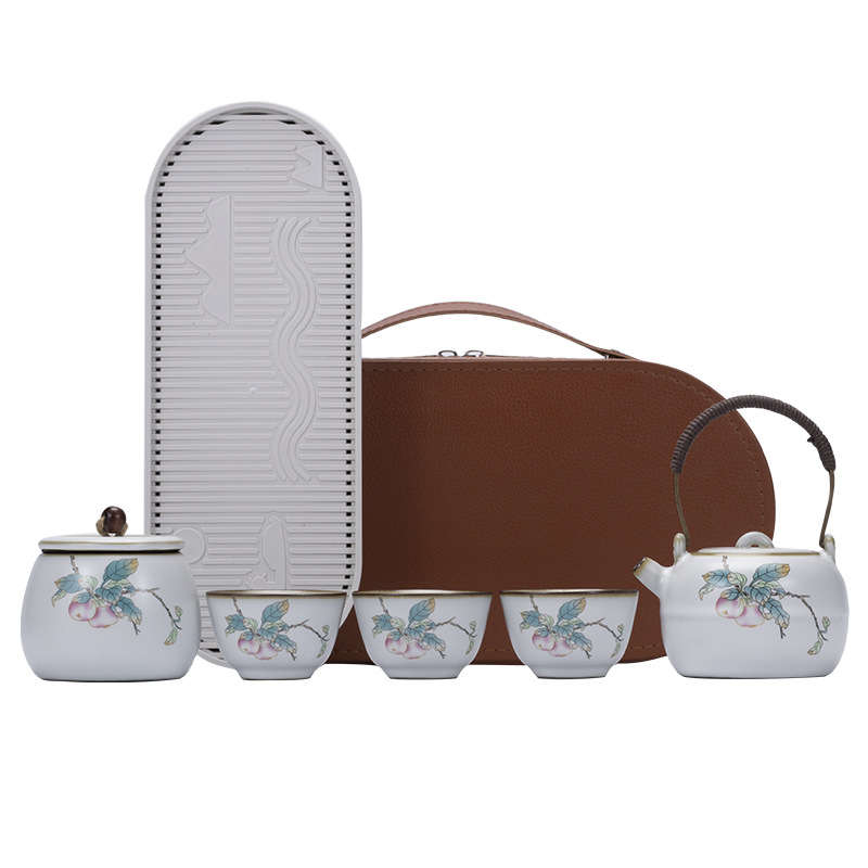 Bộ trà du lịch gốm sứ Bộ trà Kung Fu di động cắm trại ngoài trời một ấm ba cốc