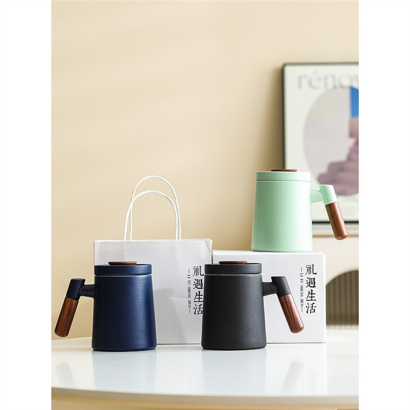 Cốc pha trà gốm sứ cốc tách trà có nắp đựng dung tích lớn cho giáo viên văn phòng uống nước bán buôn cốc trà