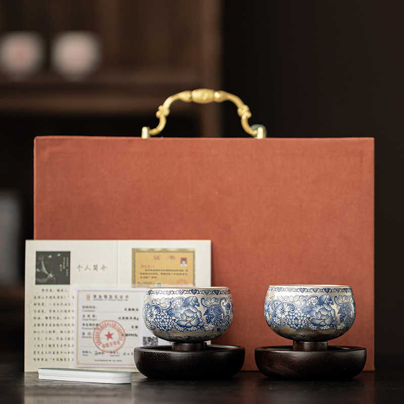 Cốc đôi hoa sen mạ bạc có thể xoay cốc chủ nhân khi cốc trà kiểu Trung Quốc mới cốc trà trà hộp quà