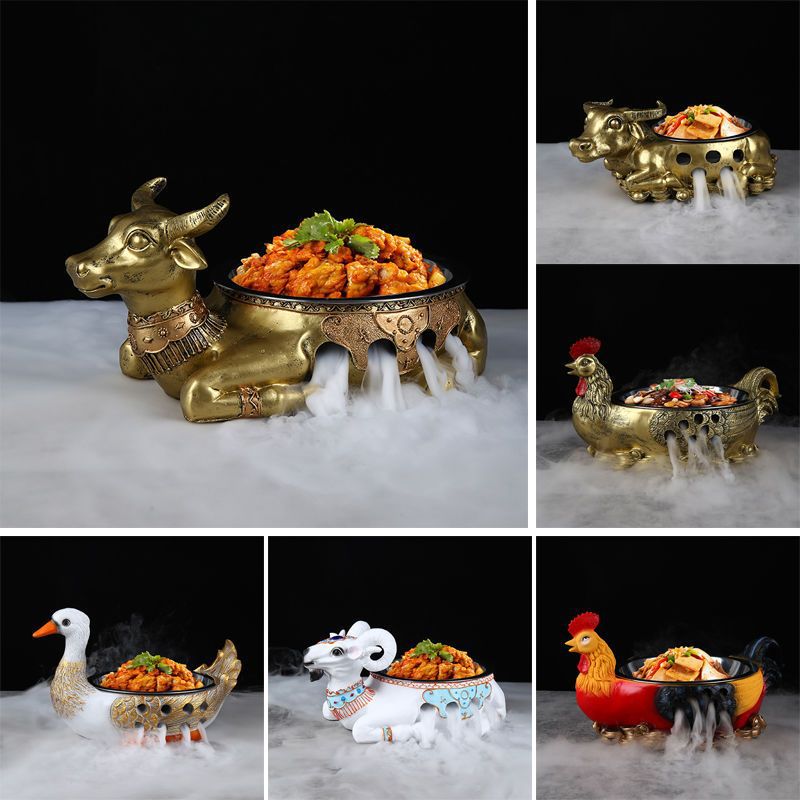 Hình con bò đặc trưng khách sạn đá khô sáng tạo đĩa lẩu Hình dáng mới đĩa lớn Nhà hàng cao cấp