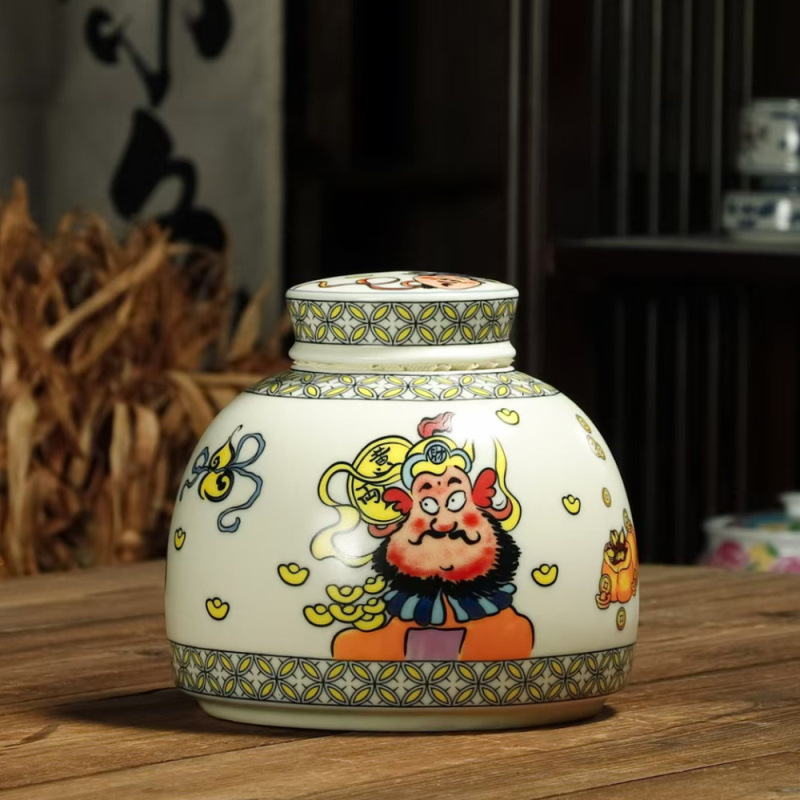 Trà gốm có thể kín lọ trà hoa lọ trà gia đình phụ kiện trà công suất lớn kín lọ lưu trữ trà