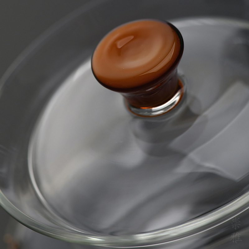 Bát nắp thủy tinh cao cấp Bộ trà Kung Fu đơn dụng cụ pha trà xanh cao cấp trong suốt cầm tay chống bỏng không nóng