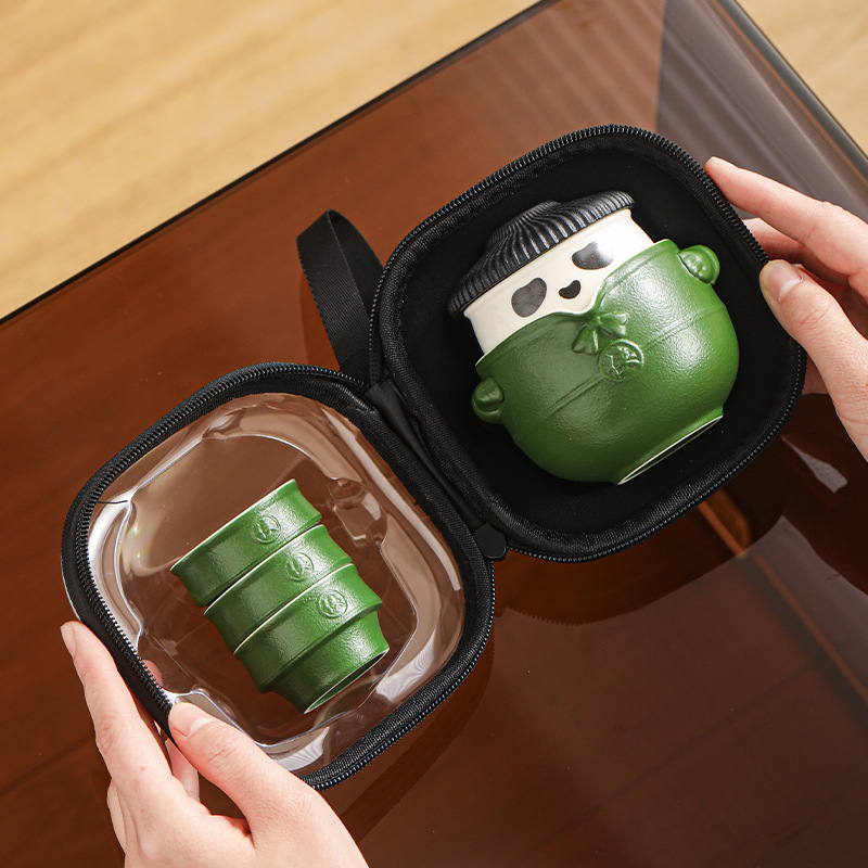 Bộ trà du lịch gấu trúc hộp quà tặng bộ trà nữ uống một người xách tay cốc pha trà ngoài trời