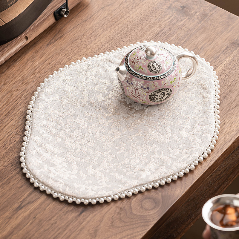 Thảm trải trà bàn pha khô ngọc trai gấm jacquard thảm trải trà mới phong cách Trung Quốc đệm ấm trà biểu ngữ bàn đệm trà phụ kiện trà đạo