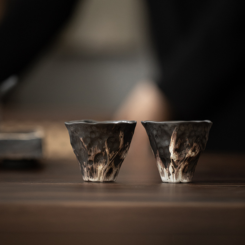 Cốc trà văn hoa sen phong cách Nhật Wabi-Ji Phong cách Nhật Bản, Bộ trà gốm thô, cốc trà, cốc đơn cỡ nhỏ, cốc chủ nhân, cá tính sáng tạo