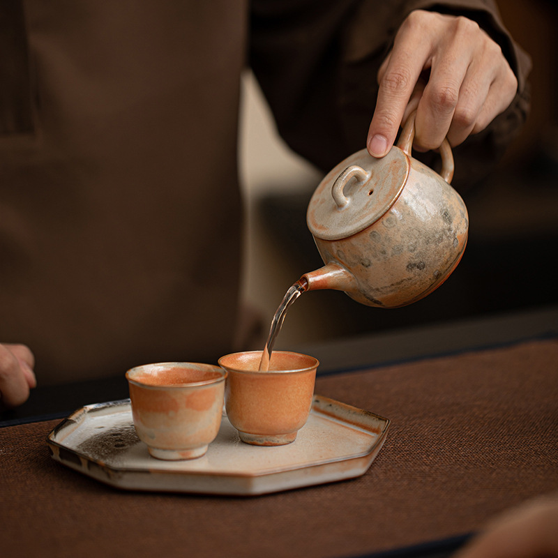 Ấm trà cổ Shino Ware dùng trong gia đình, ấm pha trà nung trong lò, ấm cầm tay chống bỏng, bộ ấm trà gốm cổ điển hộp quà tặng ấm đơn.