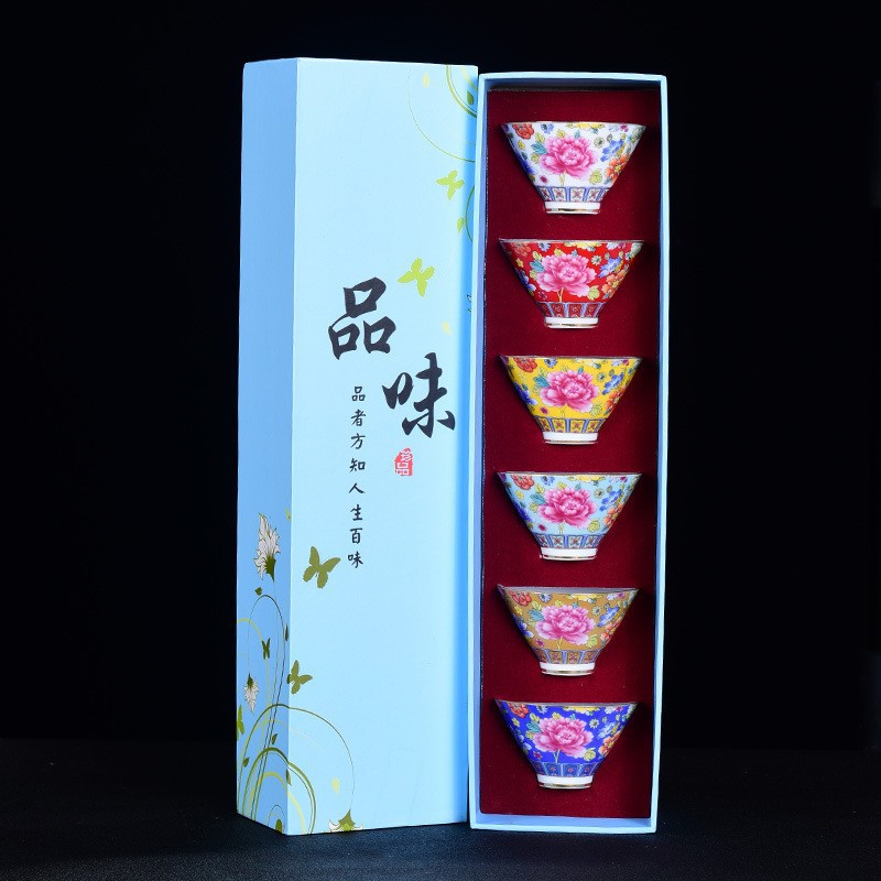 Cốc trà gốm sứ tráng men, cốc chủ nhân, cốc đơn, bộ trà trắng xanh, cốc trà trăm hoa, cốc trà Kung Fu, bộ trà, hộp quà