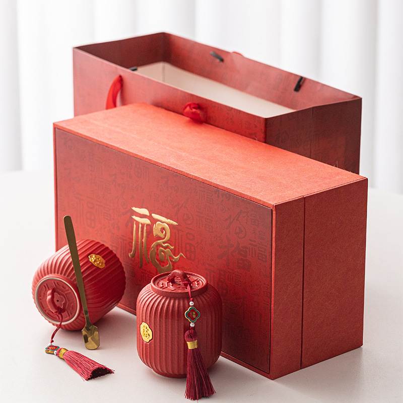 Đồ dùng đám cưới, lon trà đỏ, lon kín, gốm sứ gia dụng, quà tặng kiểu Trung Quốc, quà tặng cặp đôi, bán buôn