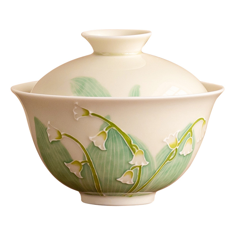 Vẽ tay ngọc lan cốc trà cốc trà gốm sứ có nắp bát pha trà kung fu dung tích lớn không nóng đơn