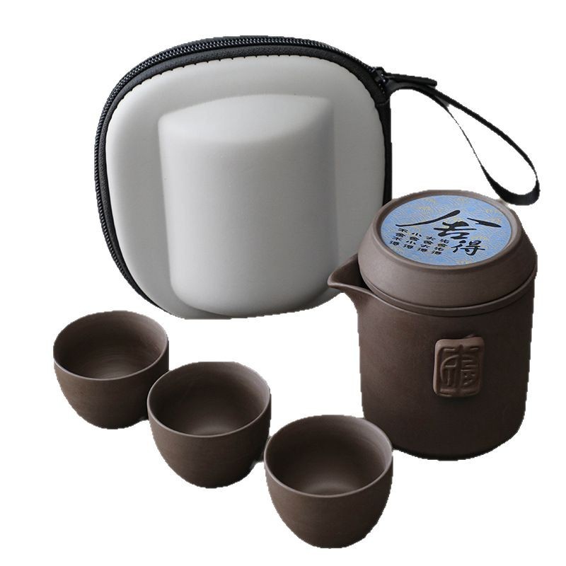 Đất sét tím du lịch bộ trà nhỏ di động gốm hoàn chỉnh kung fu trà trà đạo khay trà ấm trà tách trà