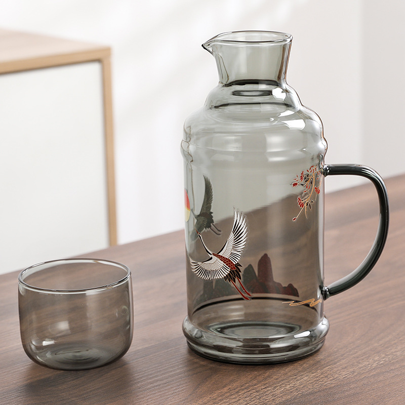 Bình đựng nước lạnh thủy tinh chịu nhiệt độ cao, cỡ nhỏ dành cho một người, thích hợp cho bếp điện gốm, có thể đun sôi và pha trà hoa pha lạnh, phong cách Bắc Âu.