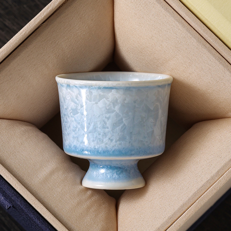 Cốc trà chân cao tráng men pha lê gốm sứ cốc chủ nhân cao cấp gia dụng cốc đơn hoa băng trà trà chén trà bộ trà