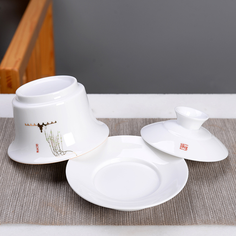 Bát có nắp tam tài Cỡ Lớn 250ml sứ trắng/trà Jilan bát đơn Bộ trà Kung Fu trà tám báu Gốm Sứ Bát Ba pháo